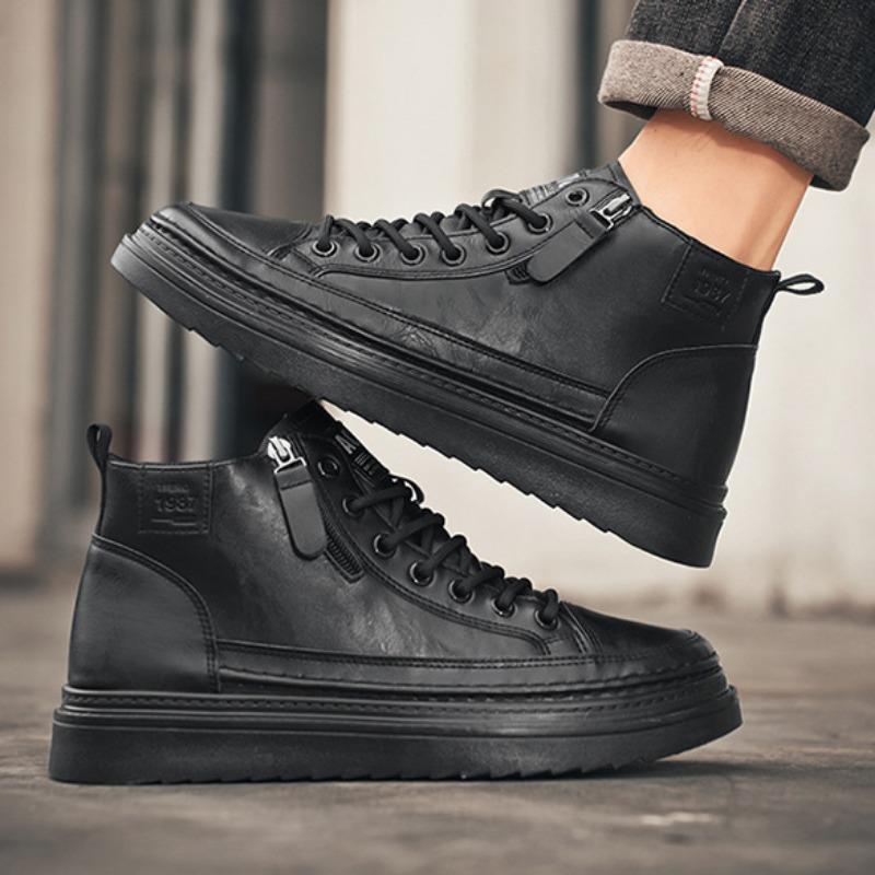 Fashion New Men Leather Boots Spring Comfortable Soft Sole High Top Work Shoes Classic Business Casual Ankle Boots Sneakers Botas Hombre