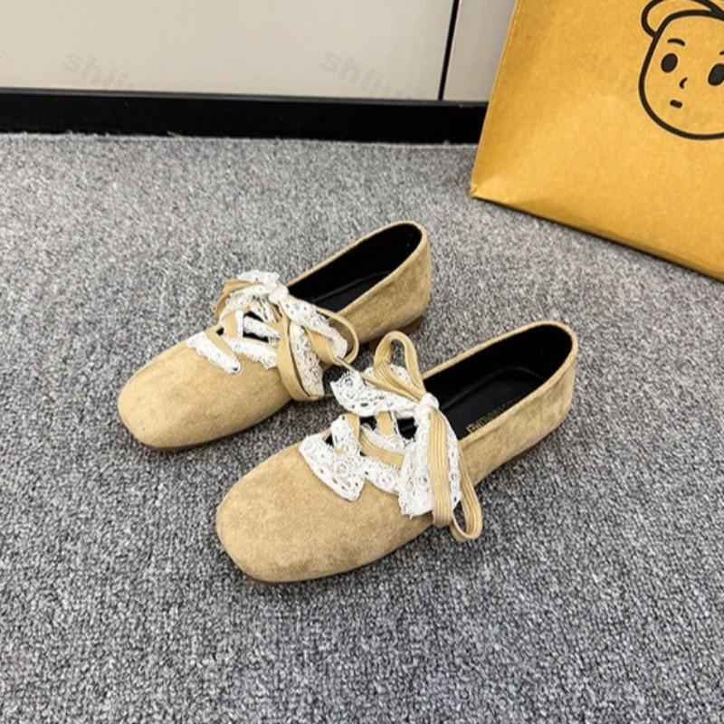 Fashion Square Head Retro Lace Designed Casual Shallow Mouth Single Shoes for Women 2025 Autumn New Elegant Comfortable Mary Jane Shoes