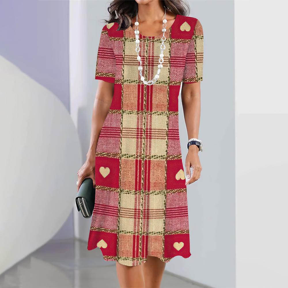 New Plaid Graphic Print Dresses For Women Elegant Dresses Summer Medium Length Dress Plus Size Female Fashion