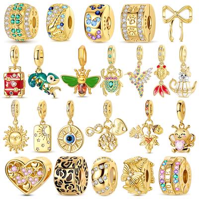 Gold Series Diy Charms Bead Original Copper Inlaid Zirconium Sun Insect Pendants Fit Bracelet Jewelry Gift Marking