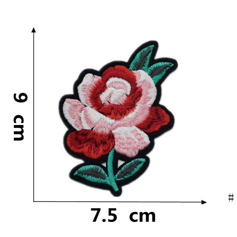Rose Plum Blossom Embroidered Iron-On Fabric Patch for Clothing Decoration