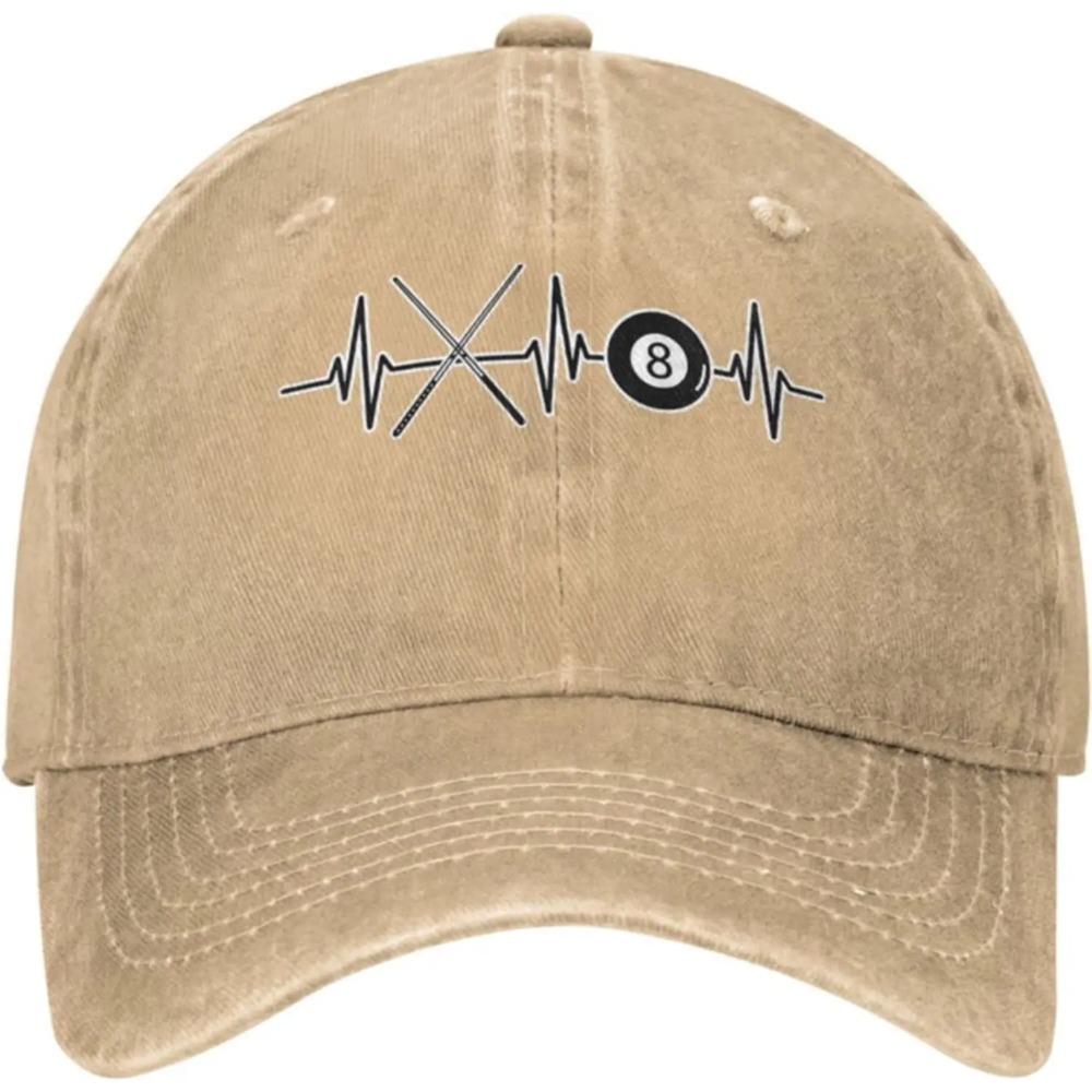 Womens Mens Adjustable Baseball Cap with Billiards Ball 8 Pool Cues Heartbeat Pattern Denim Fabric Snapback Hat