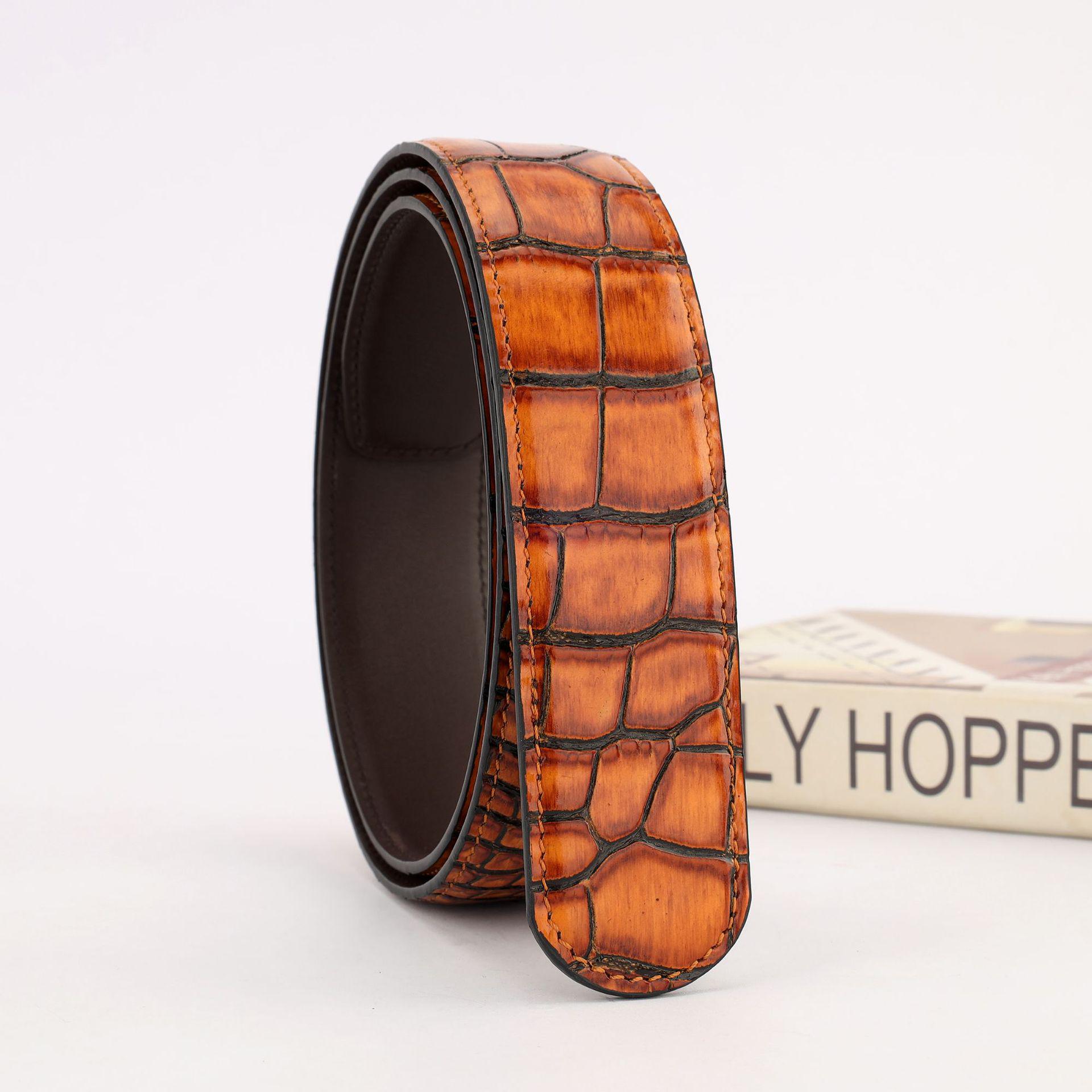 

Crocodile Pattern Top Grain Cowhide Belt with Plate Buckle, 3.8cm Wide 110 cm