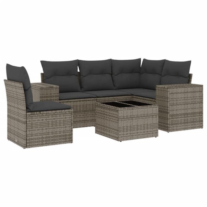 VidaXL Salon de Jardin avec Coussins 6 pcs, Canapés de Terrasse, Ensemble de Meubles de Patio, Mobilier d'Extérieur, Gris 3254917