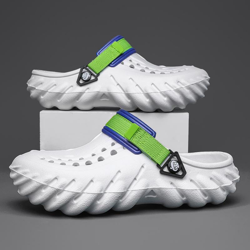 

Летние мужские сандалии с отверстиями, летние уличные сандалии с отверстиями, мягкие мужские пляжные сандалии, носить двумя способами 45 белый