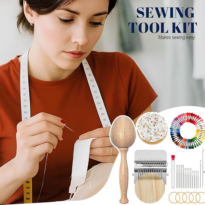 Mini Darning Loom,Mushroom Knit Patch Kit With 14 Hooks Small Weaving Loom 14 Pcs Large Eye Needles 50 Color Threads