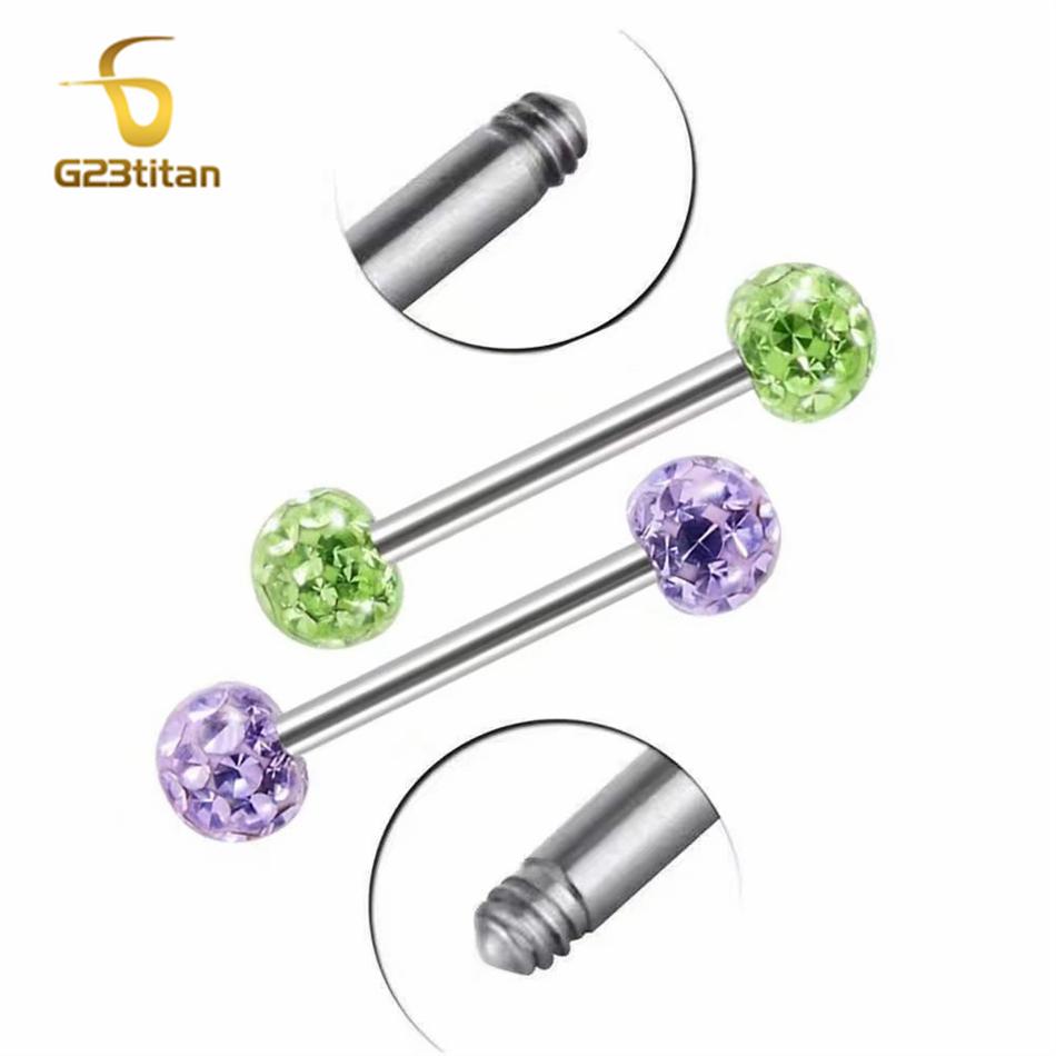 Waterproof Crystal Resin Ball Tongue Rings Nipple Barbell Ear Cartilage Earring 14G 1.6mm 12-22mm Titanium Piercing Body Jewelry