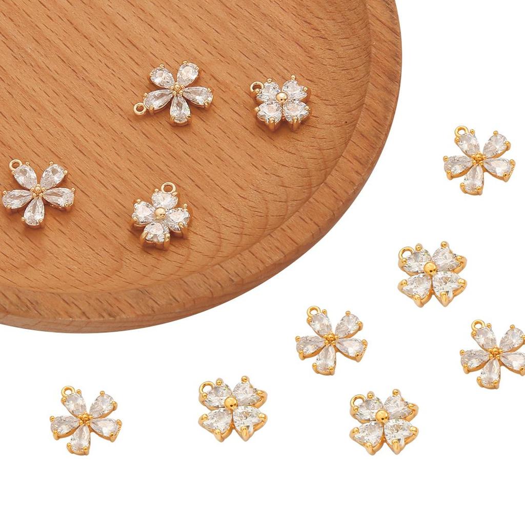 Copper Rhinestone Flowers Charms Pendants DIY For Women Earring Making Supplies