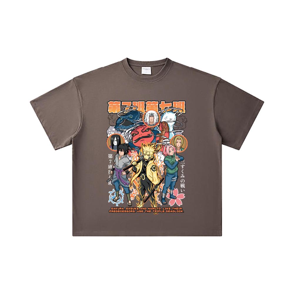 260 GSM Double Yarn 32 Count 100% Cotton Naruto V6 Print Unisex Heavy Cotton T Shirt
