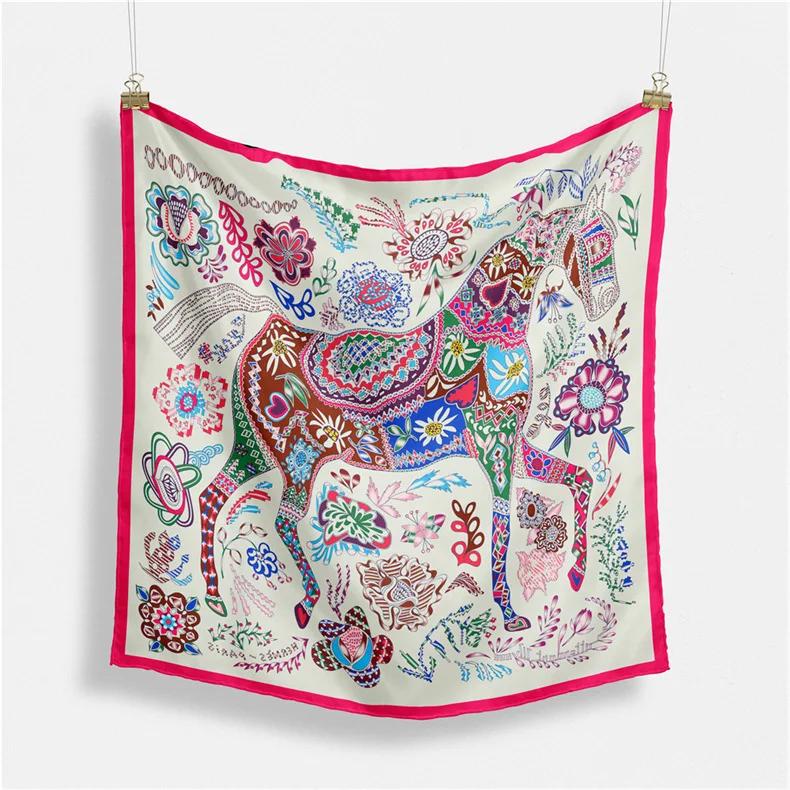Luxury Print Silk Square Scarf Women Spring Neck Tie Shawl Wraps Female 53cm Hair Hand Wrist Headkercheif Hijab Bandana