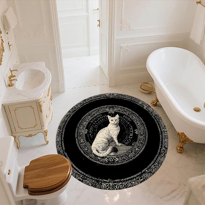 Floral Cat  Round Area Rug,Carpet Rug for Living Room Bedroom Sofa Playroom Decor,Non-slip Floor Mat
