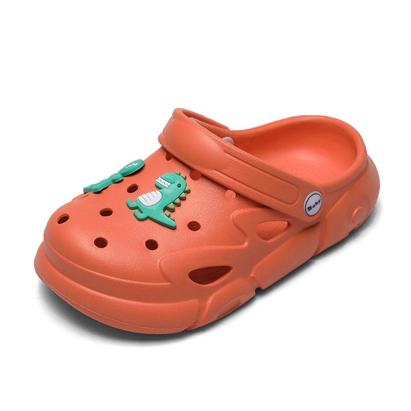 Повседневные дышащие сабо с милыми мультяшными подвесками для мальчиков, быстросохнущие легкие нескользящие сабо для душа на открытом воздухе в помещении, на пляже, в саду 28-29 оранжевый