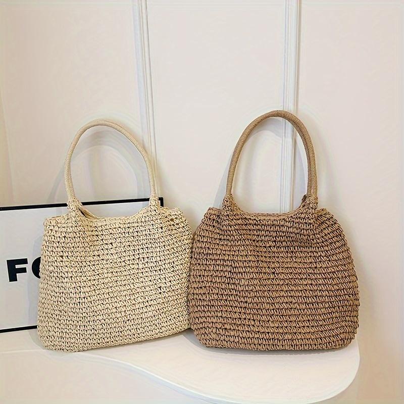 Summer Paper Straw Bag Women Woven Tote Casual Beach Shoulder Handbag Vacation Ladies Travel Shopping Purse