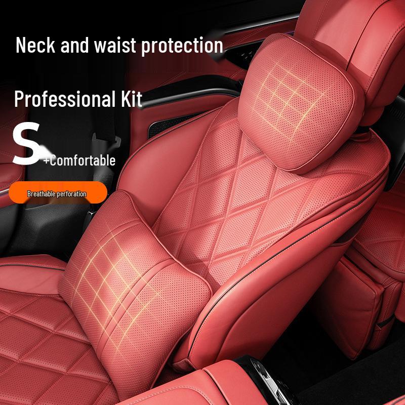 Premium Maybach S-Class Headrest & Breathable Lumbar Support Cushion