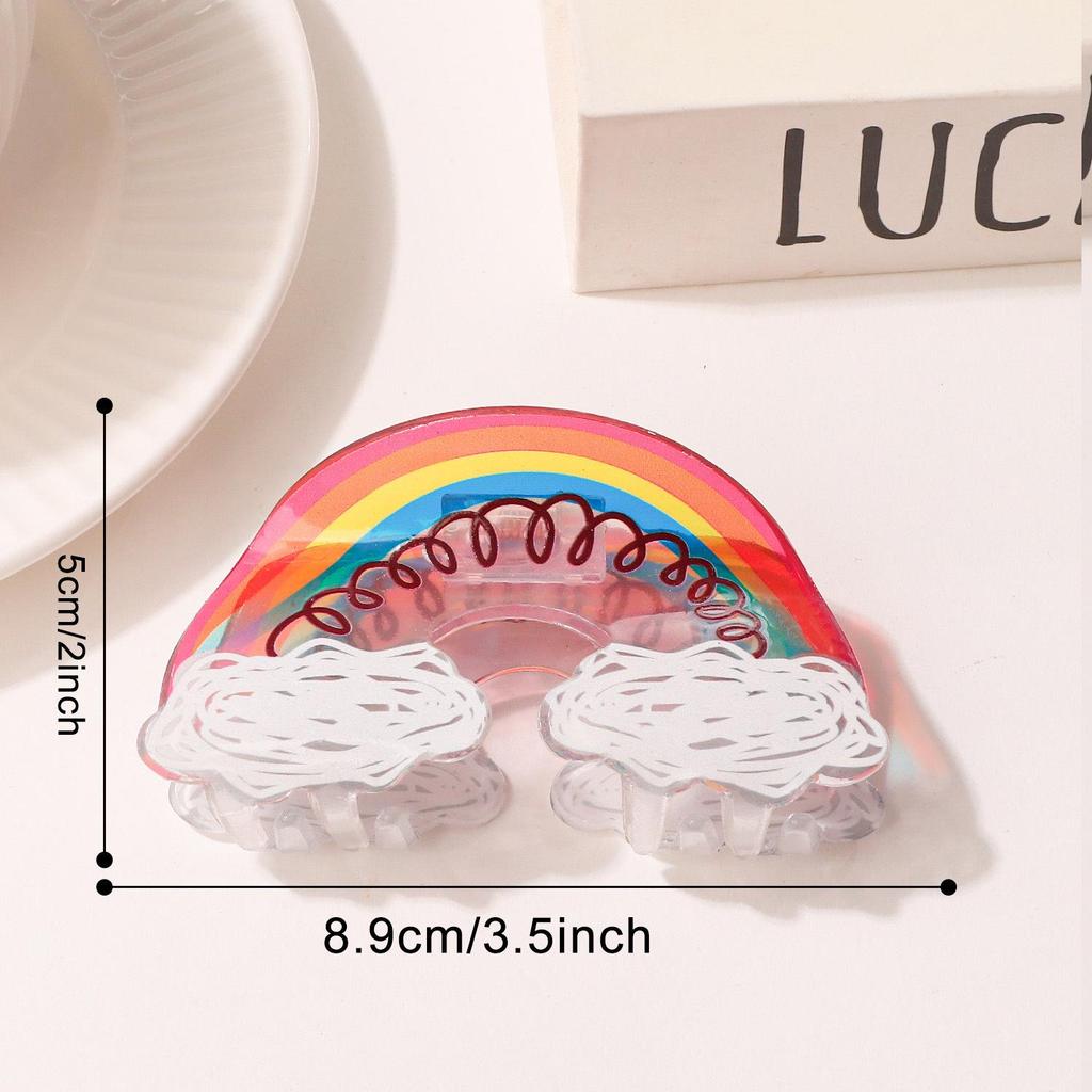 Dreamy Rainbow Cloud Shark Hair Clip – Sweet Metal Spring Claw for Women