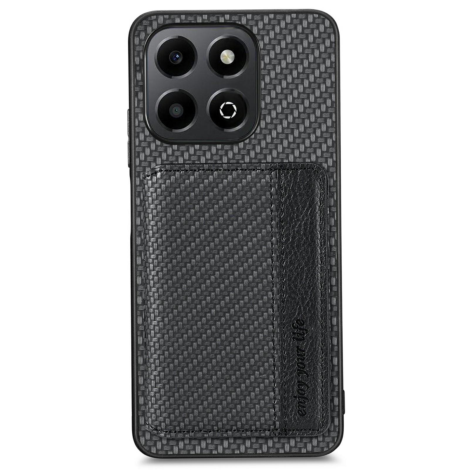 

For Honor X6b 4G Case RFID Blocking Card Holder Carbon Fiber Leather+PC+TPU Phone Cover E
