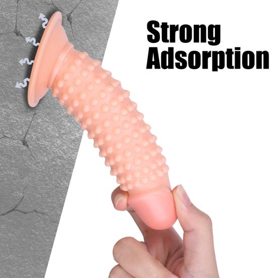 Anální kolík Silná přísavka Dildo Měkká a smyslná simulace Bump Design Penis Vtlačující Sex Dildo Žena Supply