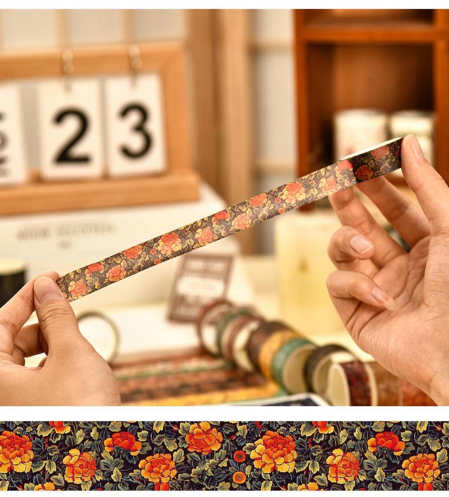12 rolls/box Retro Landscape Washi Tape Creative Floral Mountain Crane Design Sticker Rolls Scrapbook Gift Wrapping