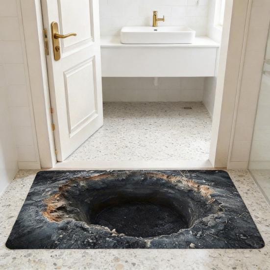 Floor Mat 3D Optical Illusion Rug with Realistic Hole Effect Soft Non-Slip Pet-Friendly Carpet Living Room Hallway Decorative Rug