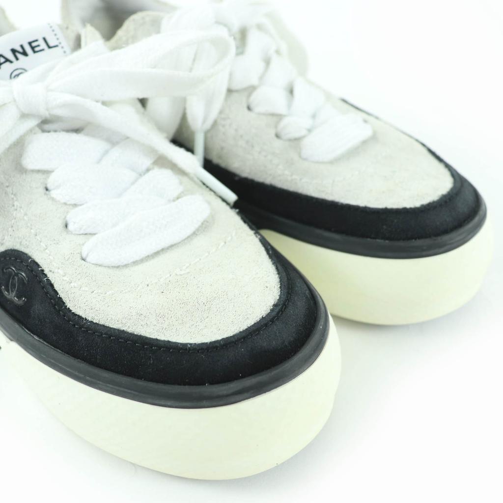 Very Good CHANEL Low cut sneakers COCO Mark Lace-up Suede Leather 36 G45208 Used