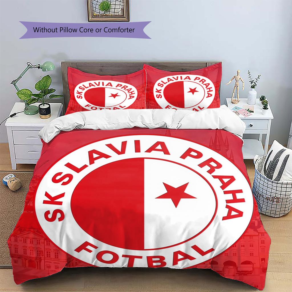 SK Slavia Praha Pattern Bedding Home Decoration Birthday Gift (1 * Duvet Cover + 2 * Pillowcase, Without Core)