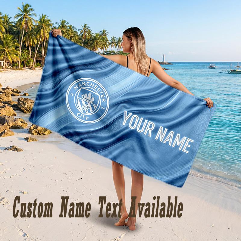 Manchester City Design Beach Towel Custom Text Large Towel for Beach Vacation