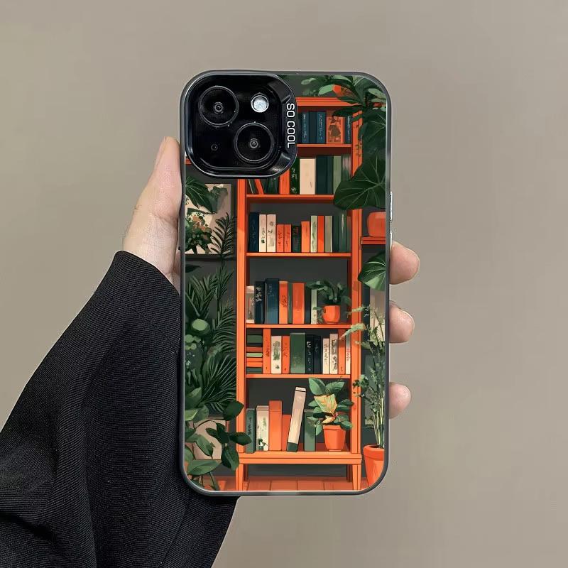 

Художественная книжная полка и маленькие цветы Чехол для телефона для iPhone 17 Pro Max 16 15 Pro 14 13 Mini 12 11 XR XS 17Air Plus Жесткий матовый чехол iPhone 14 Pro