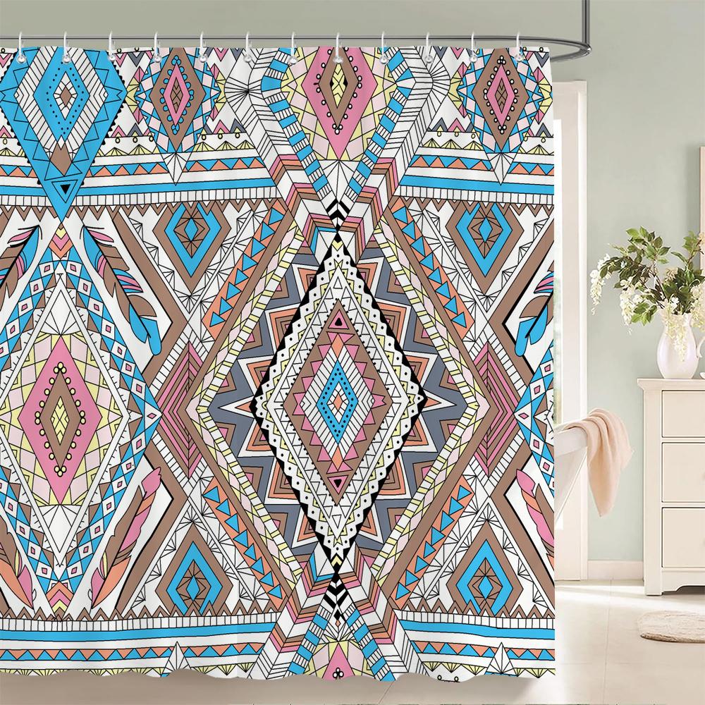 Bohemian Shower Curtains Moroccan Ethnic Decor Shower Curtain Floral Fabric Hanging Curtain Bathroom Decor Set With Hooks