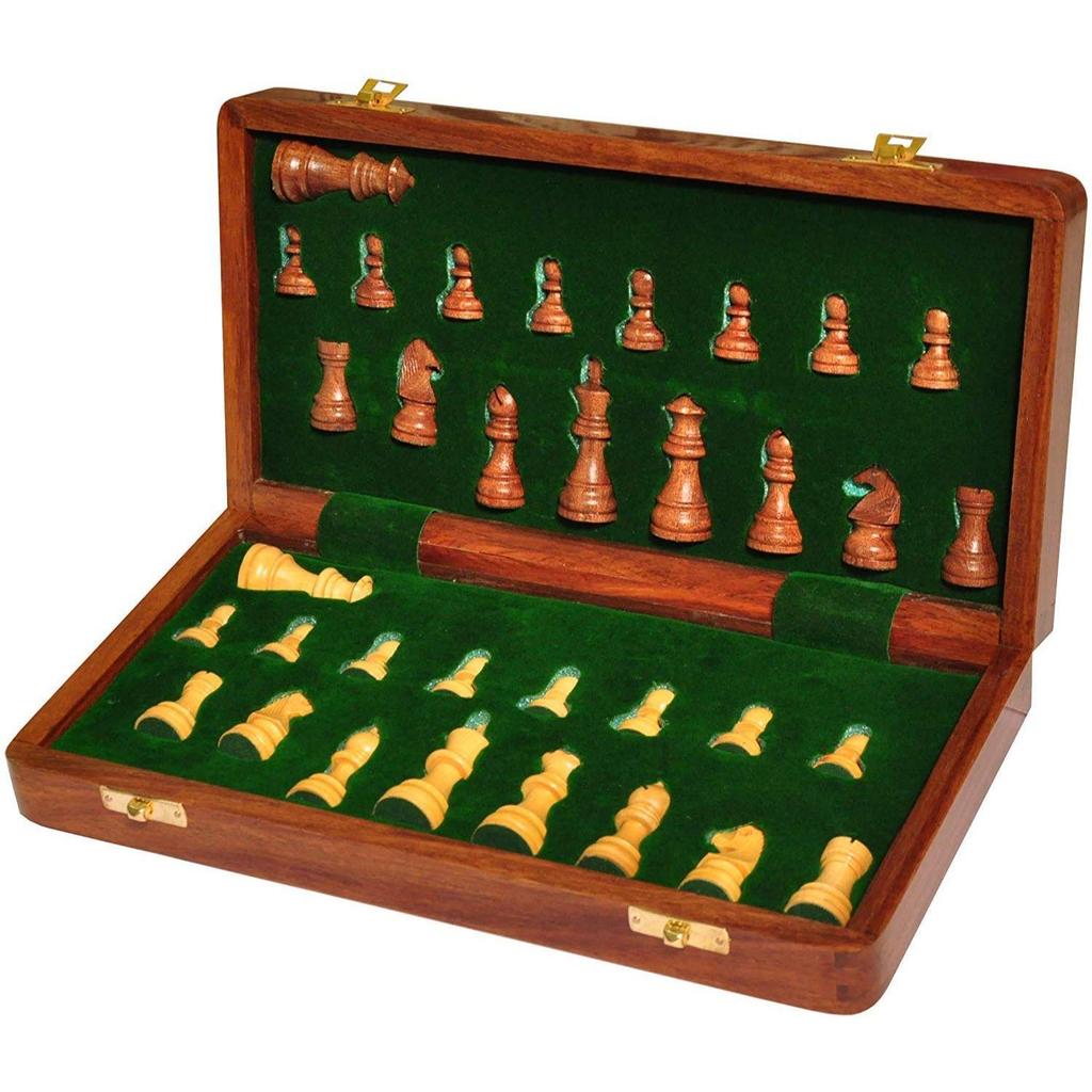 Kid Wooden Folding Handmade Chess Board Set With Magnetic Pieces With Extra Queen, 2 Players | 12.5X12.5 Inches |Multicolored