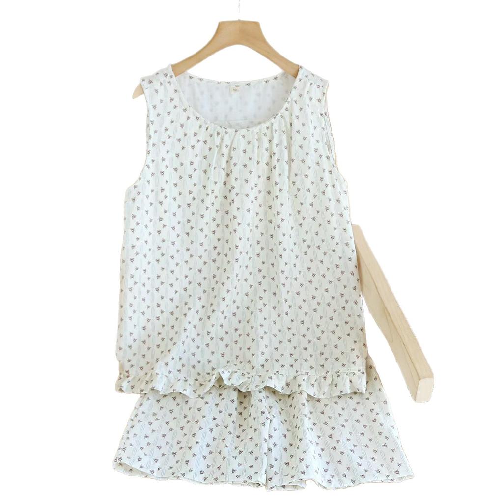 Pure Cotton Double-layer Yarn Pajamas Women's Summer Thin Vest Shorts Sweet Girl Style Can Be Worn Outside Loungewear Two-piece Set