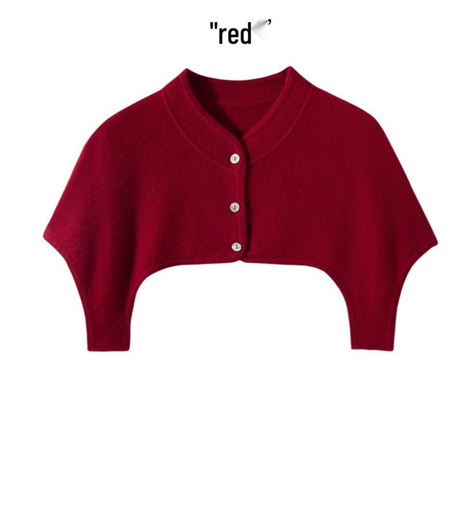Women's 100% Pure Cashmere Button-Up Shoulder Warmer - Soft, Smooth, Solid Color Knit for Autumn & Winter with Half-High Collar