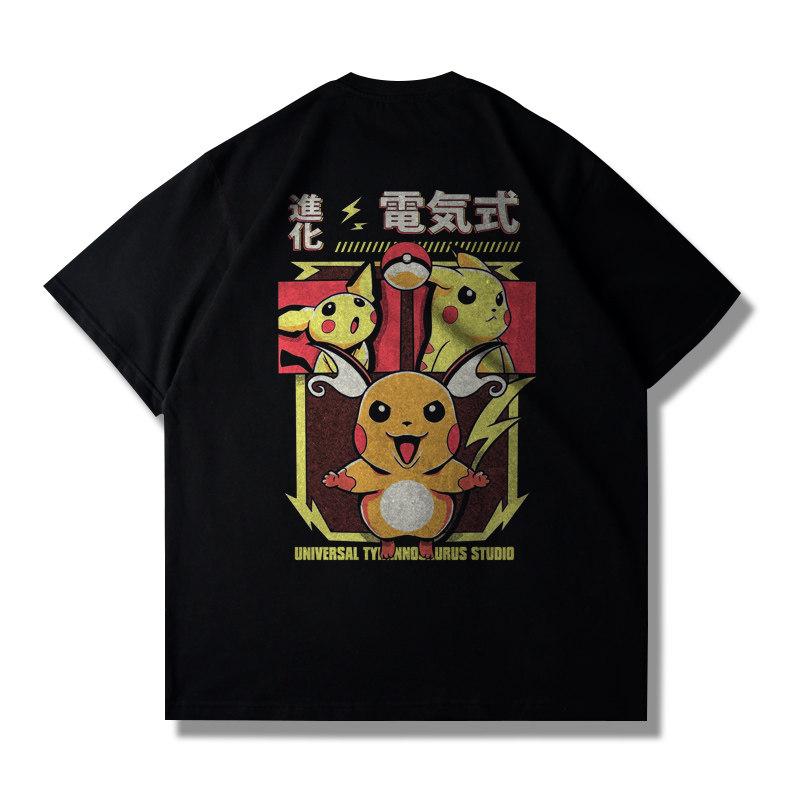 T-shirt Manches Courtes Thème Pikachu Pokémon Nouvelle Collection pour Hommes et Femmes Extra Épais Coupe Ample avec Épaules Tombantes