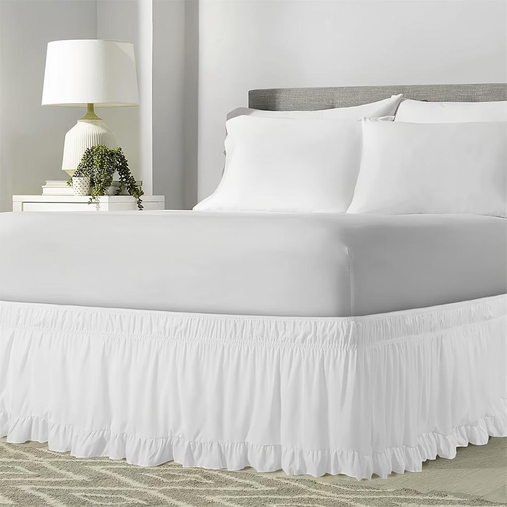1PC 2m/78.74inch Solid Color Elastic Wrap Around Bed Skirt Wave Edge Fade Resistant Skin-Friendly for Home Hotel