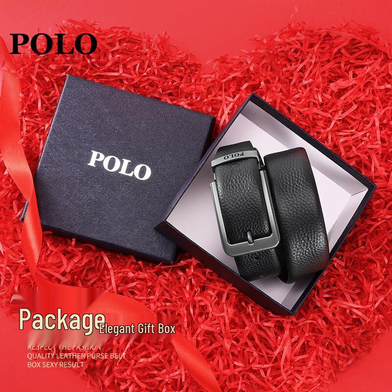 Мужской двусторонний кожаный ремень POLO с пряжкой-пином 12cm