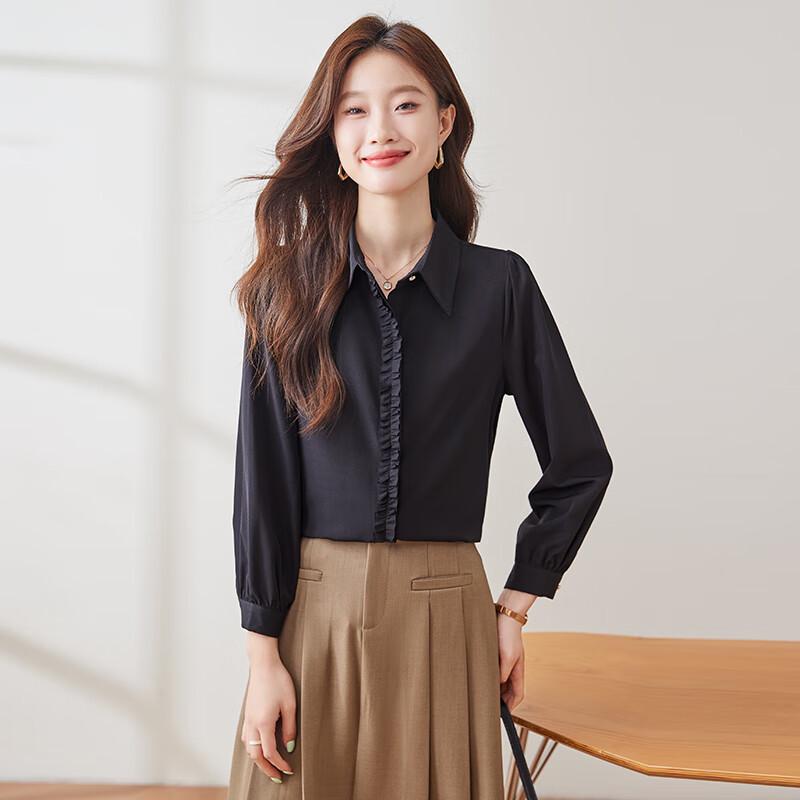 Women s Long-Sleeve Business Casual Lace Trim Shirt M