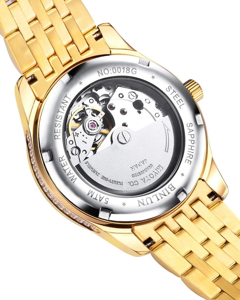 BINLUN Gold Mechanical Automatic Watch with Analog Date Stainless Casual Business Watch for Men Men's Display, Waterproof, Display, Steel, [Used]