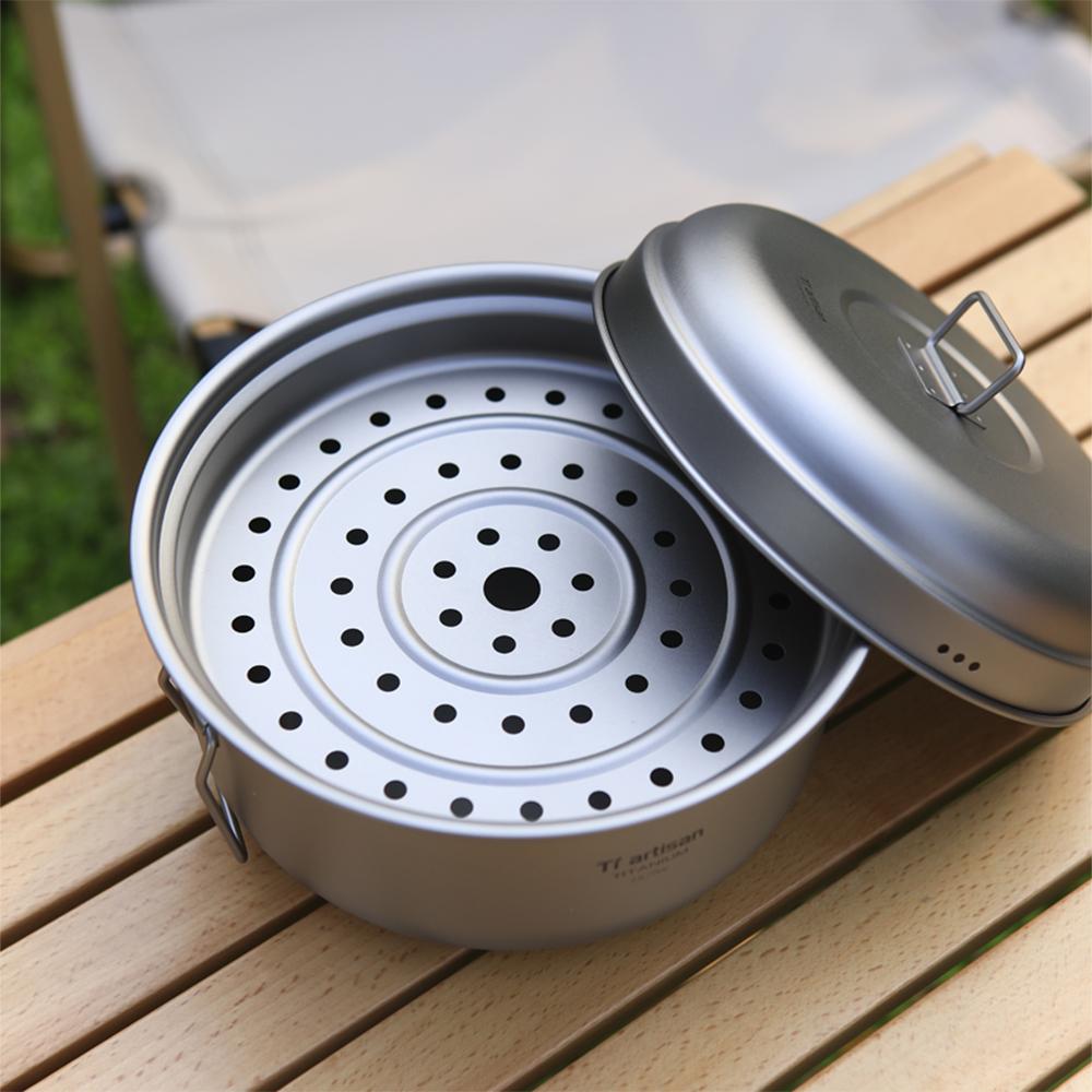 Titan-Dampfgarer, Suppentopf-Set mit Deckel, Outdoor-Camping, Suppen-Dampftopf, Pfanne, Mess-Set