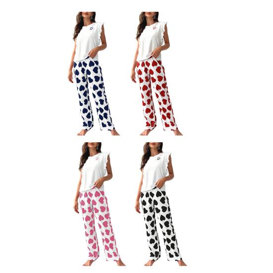 Damesatengpyjamassett Tanktopp med volangkant og bukser med vide ben