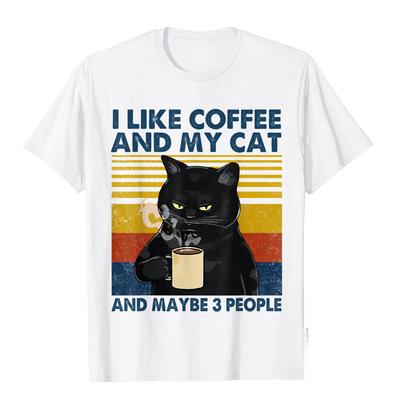 Adult New Coming Party Tops Shirts T Shirt Holiday I Like Coffee My Cat And Maybe People Funny  Lover Gift TShirt