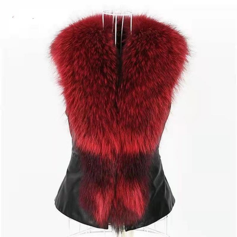 

Осень и зима жилет из искусственного меха короткий жилет женский приталенный жилет из искусственного меха женский жилет из искусственного меха енота 5XL бордовый