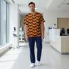 Men's V Neck Short Sleeve Halloween Print Medical Scrub Top with Chest Pocket and Two Front Pockets Suitable for Healthcare Professionals