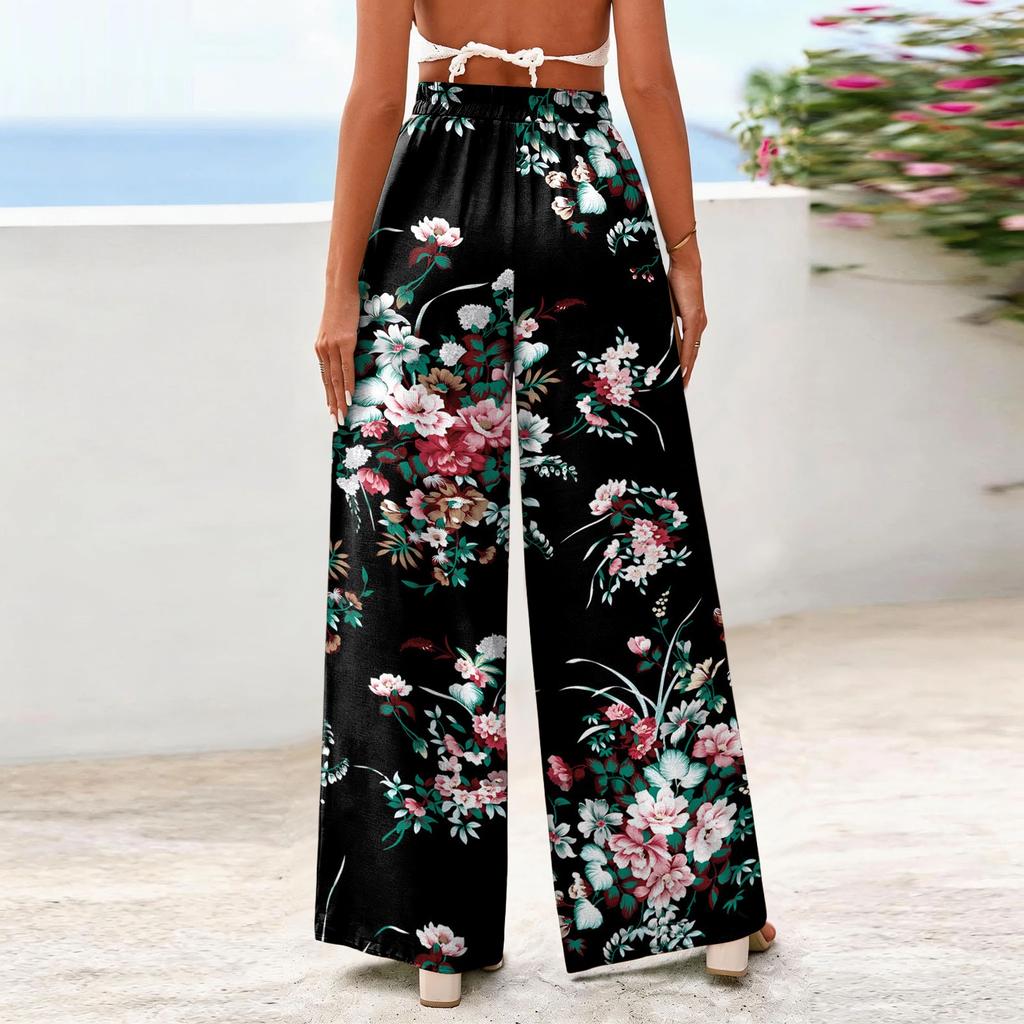 Women's Wide-Leg Casual Flowy Floral Print Pants