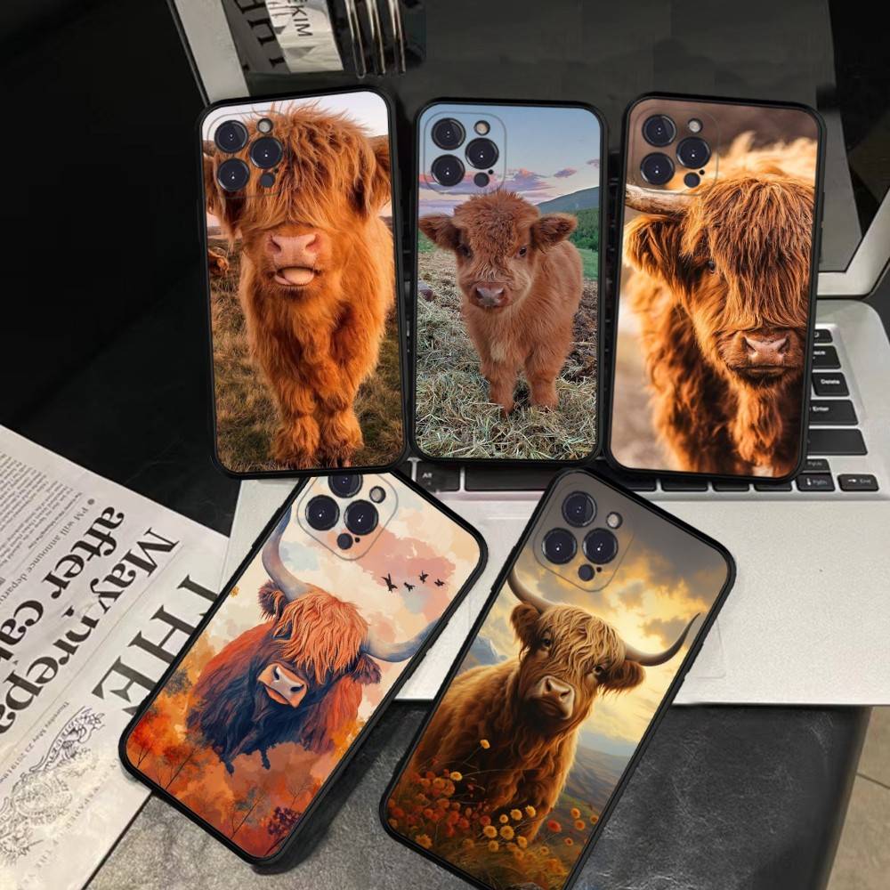 Lovely Animal Highland Cattle Phone Case For IPhone 16 15 14 13 12 Mini 11 Pro XS Max X XR SE 6 7 8 Plus Soft Silicone Cover