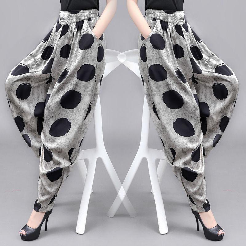 Original Vintage Ethnic Style Spring New Elastic High Waisted Haren Pants Women's Printed Dot Patchwork Pockets Casual Trousers
