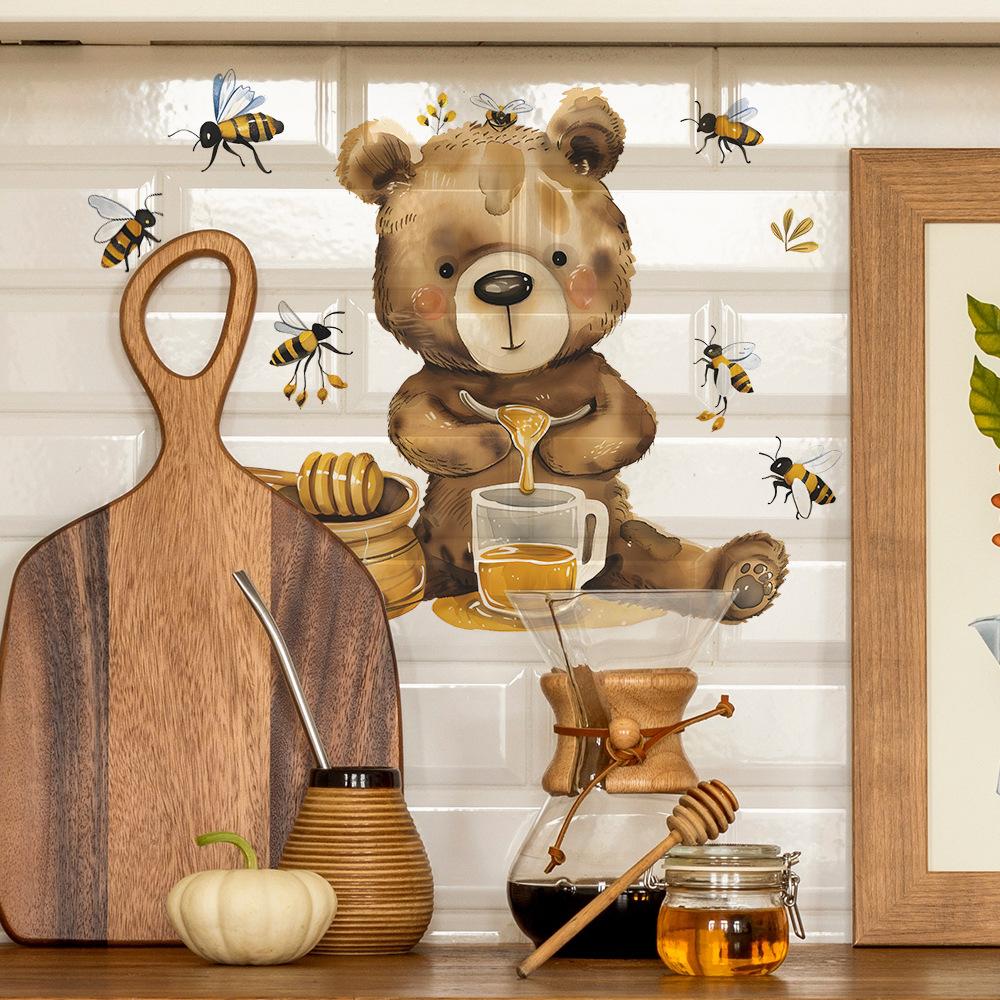 Bee Bear Honeycomb Kitchen Wall Sticker Self-Adhesive Bedroom Dorm Hallway Home Decor Removable