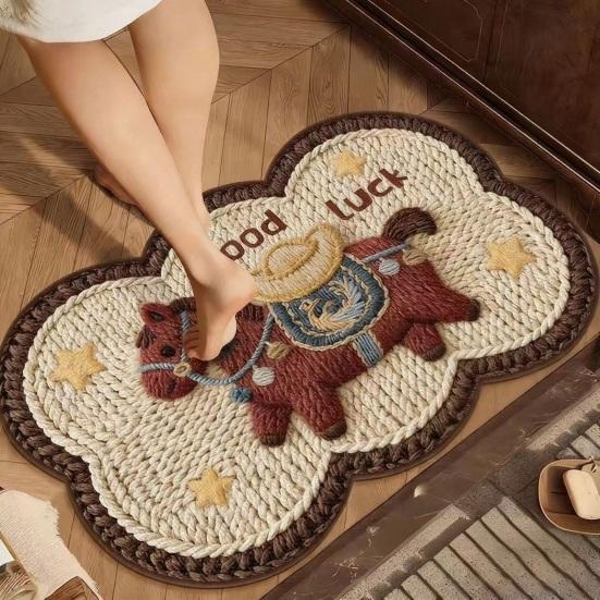 Floor Mat Cartoon Horse Design Anti-Slip Water Absorbent Festive Home Mat Bathroom Kitchen Home Decor