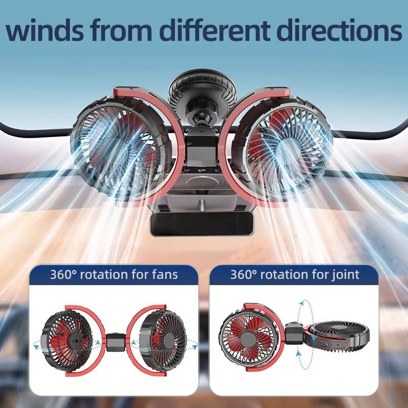 All Voltage Car Cooling Fan 5V 12V 24V Dual Head High Wind 360° Adjustable Mount Universal Auto Accessory for Any Vehicle