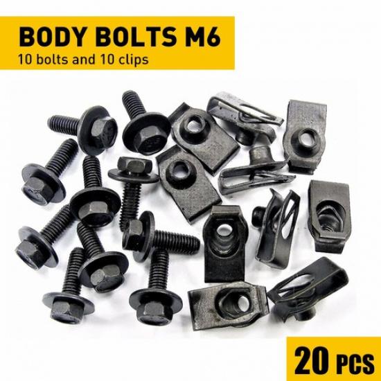 For GM Body Truck Bolts & U-nut Clips M6-1.0 x 20mm- 10mm Hex- 20pcs (10ea) #150