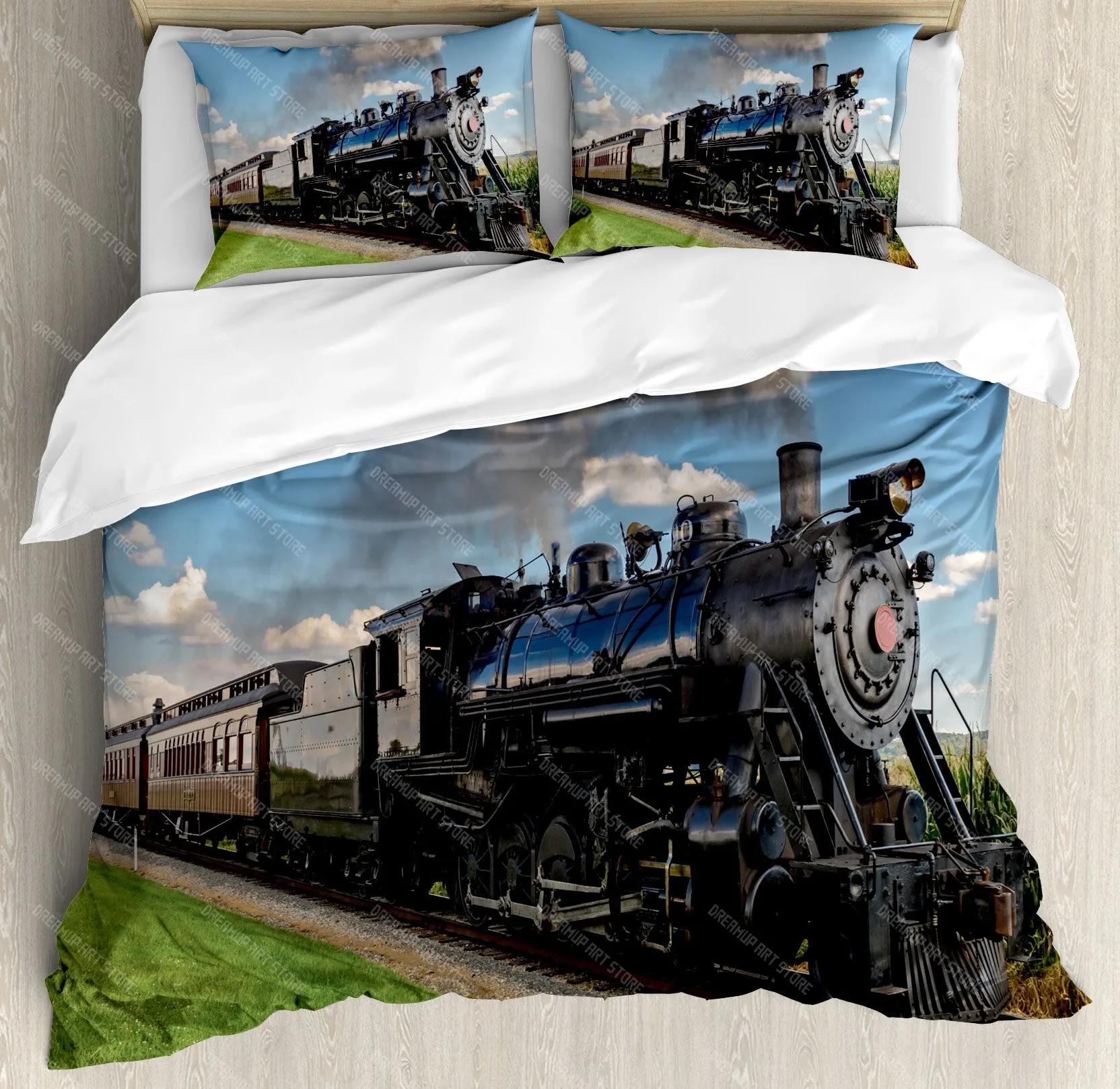 Cartoon Trein Dekbedovertrek Set Zwarte Treinen Beddengoed Set Jongens Tieners Mannen Slaapkamer Enkel Dubbel Dekbedovertrek Decor Dekbedovertrekken EU Single 90x200cm