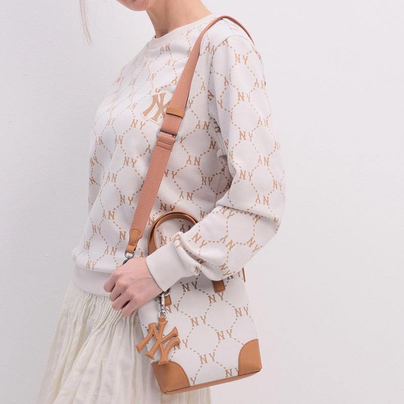 New MLB Artificial Leather Shoulder Bag Crossbody Bag Handbag Clutches Student Backpacks Unisex Cream 3ACRS054N-50CRS